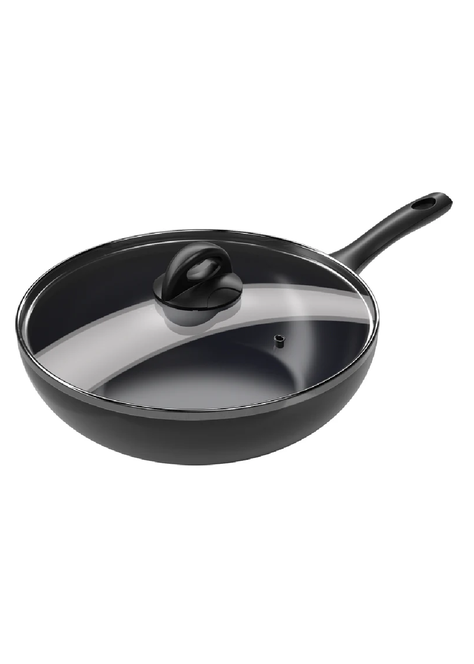 Wok De Aluminio Prensado 30 Cm Con Tapa Firenze Negro - Wens-0