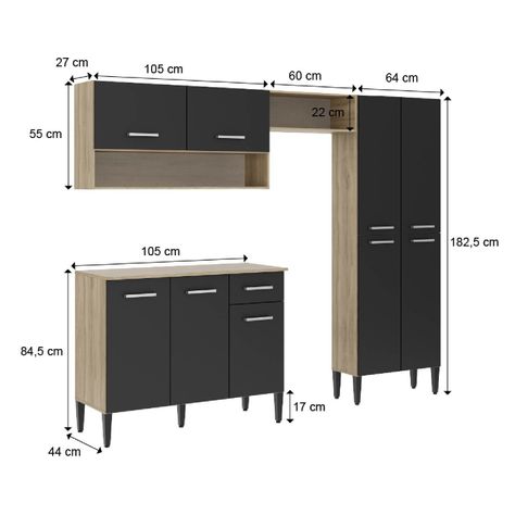 Mueble De Cocina Arizona 4 Módulos Negro-Oak-2