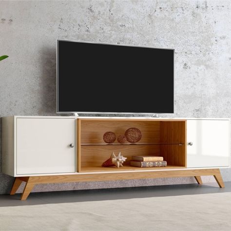 Rack Ulmo TV 75" 2 Puertas Blanco-Roble-0
