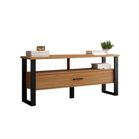 Rack Guayacán TV 60" 1 Cajón Roble-Negro-3