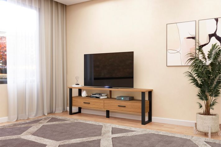 Rack Queule TV 75" Roble-Negro-1
