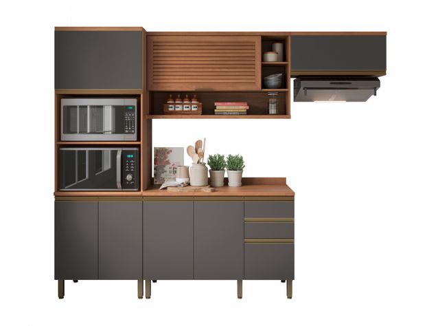 Mueble de Cocina Macadamia 4 Módulos Canela-Grafito-1