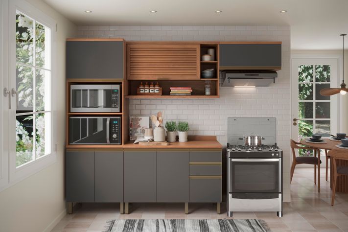 Mueble de Cocina Macadamia 4 Módulos Canela-Grafito-0