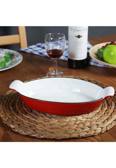 PLATO DE HIERRO ENLOZADO OVALADO ROJO 26 cm-2
