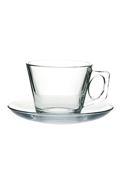 Set De 6 TAZA TE VIDRIO LISA CON PLATILLO 200CC MODELO VELA-0