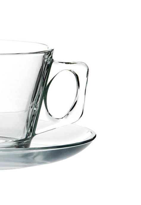 Set De 6 TAZA TE VIDRIO LISA CON PLATILLO 200CC MODELO VELA-2