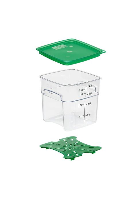 RECIPIENTE GRADUADO CUADRADO POLICARBONATO 4 LTS. CON TAPA VERDE Y DRENAJE-0