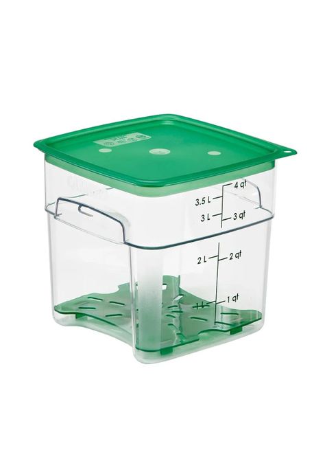 RECIPIENTE GRADUADO CUADRADO POLICARBONATO 4 LTS. CON TAPA VERDE Y DRENAJE-1