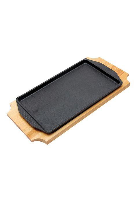 Plato Hierro Rectangular Con Base Madera 23X12.2X1.7 Cm-0