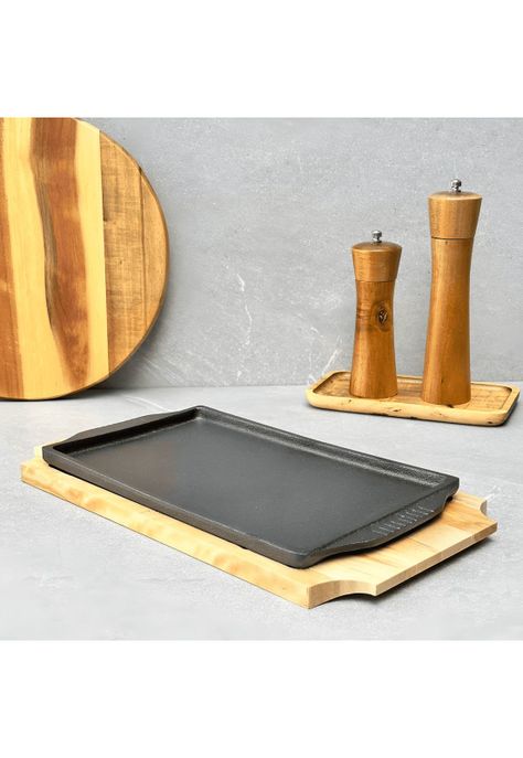 Plato Hierro Rectangular Con Base Madera 23X12.2X1.7 Cm-2