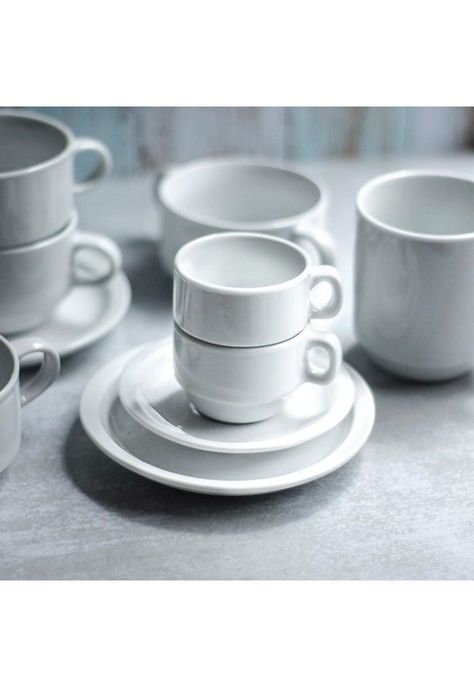 Set De 6 Taza Café 100cc Con Platillo Apilable. Línea Tower-2
