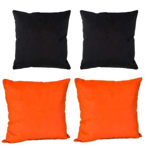 Set 4 Cojines combinados  40X40  Felpa velvet Naranja  y Negro -0