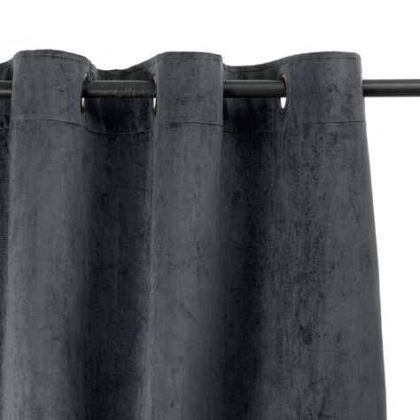 Set Cortinas 4 pzas New Velvet -Velo Bordado Gris-1