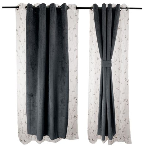 Set Cortinas 4 pzas New Velvet -Velo Bordado Gris-0