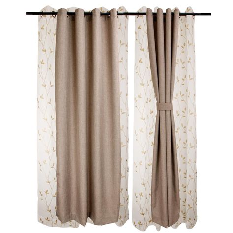 Set Cortinas ambiente Mati y velo bordado 4pzas Beige -0