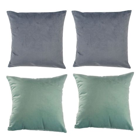 Set 4 Cojines combinados  40X40  Felpa velvet  Gris y Verde Agua-0
