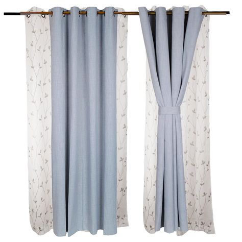 Set Cortinas de ambiente 4 pzas B.Out City y velo bordado Gris 140x225-0