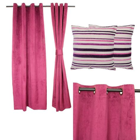 Set Cortina  1,40 Felpa Obispo  + 2 Cojines Rayas-0