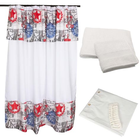 Set  Cortina Baño Port Bicolor Blanco + Juego de Toallas Blanco-0