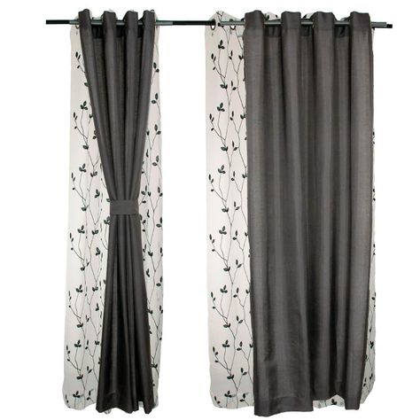 Set Cortinas de ambiente 4pzas tela Mati y velo bordado Gris oscuro-0