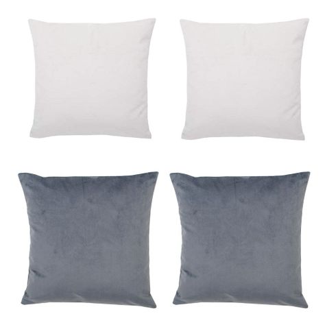 Set 4 Cojines combinados  40X40  Felpa velvet  Ivory y Gris-0