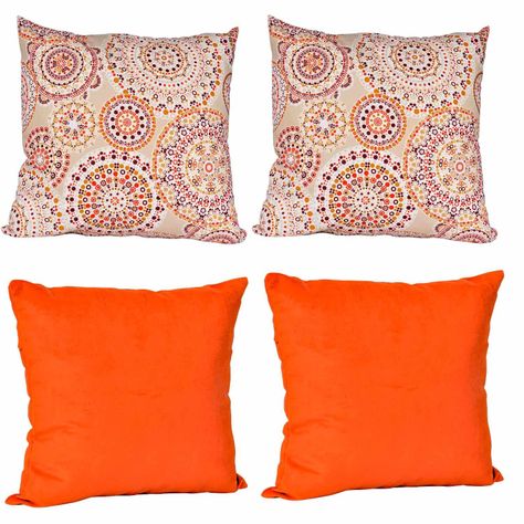 Set 4  Cojines Tela  40x40   Lona Cargagena    y Felpa  Naranja-0