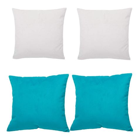 Set 4 Cojines combinados  40X40  Felpa velvet  ivory y turquesa-0