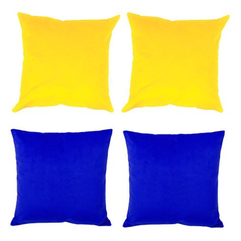 Set 4 Cojines combinados  40X40  Felpa velvet  amarillo y azul-0