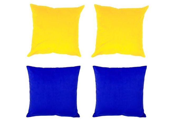 Set 4 Cojines combinados  40X40  Felpa velvet  amarillo y azul-1