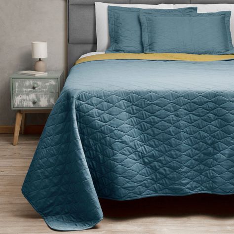 Quilt Bicolor Masel 1,5 plazas Petroleo-Amarillo 180x250-0