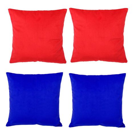 Set 4 Cojines combinados  40X40  Felpa velvet  Azul  y Rojo-0