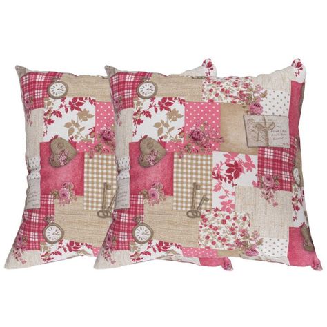 Set 4  Cojines Tela  40x40   Lona Patchwork   y Felpa  Burdeo-1