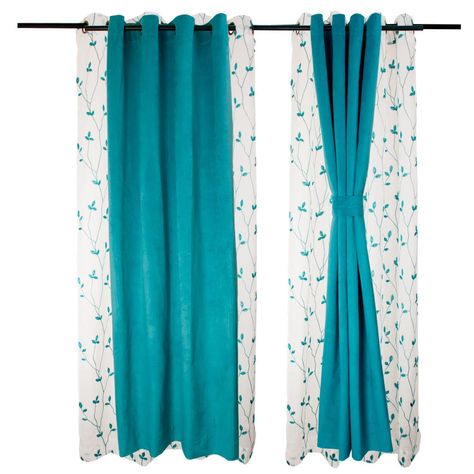 Set Cortinas 4 pzas New Velvet -Velo Bordado turquesa-0