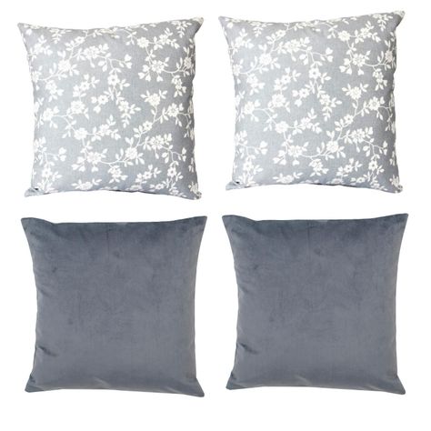 Set 4  Cojines Tela  40x40   Lona Keila gris  y Felpa  gris-0