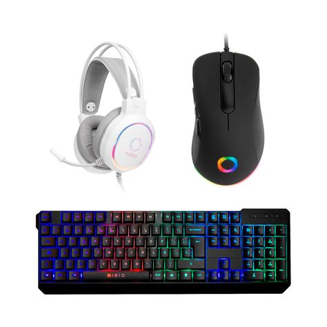 Kit Nibio Teclado K200 + Mouse Rule + Audífonos Zigma Blanco-0