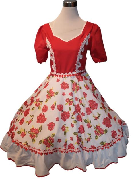 HERMOSO VESTIDO DE HUASA CON FLORES COLOR ROJO-0