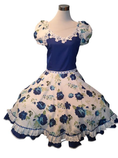 HERMOSO VESTIDO DE HUASA CON FLORES COLOR AZUL-0