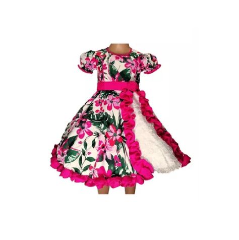 Vestidos Niña Huasa / Chinita  Talla 2 4 6 8 - Fucsia-0