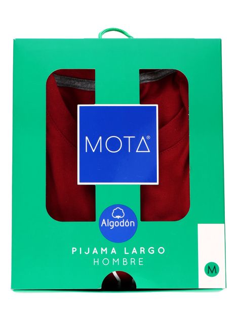 Pijama Largo Algodón Burdeo Mota -4