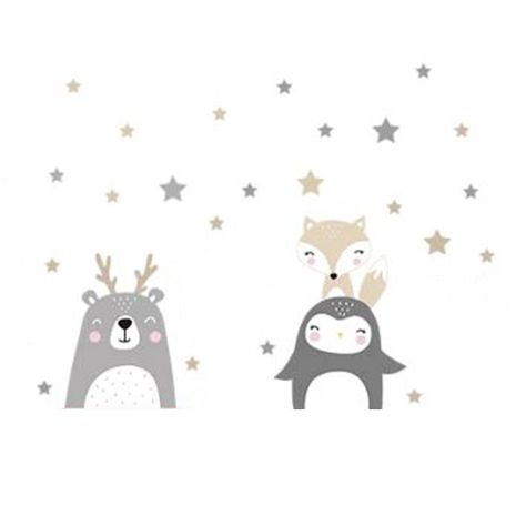 Oso, zorro y estrellas, vinilo deco muro dormitorio infantil-0