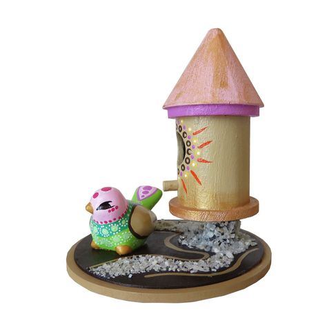 Casita de pájaro circular rosa decorativa-1