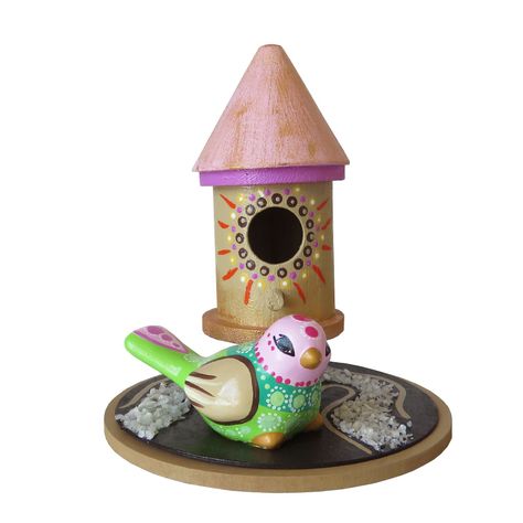Casita de pájaro circular rosa decorativa-2