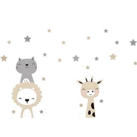 Animales y estrellas, vinilo deco muro dormitorio infantil-0