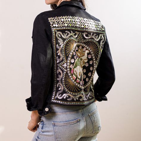 Chaqueta Elefante Denim Mezclilla Negra Bordada-2