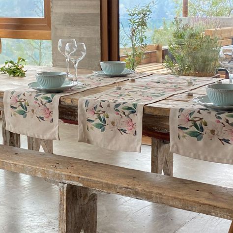 Camino de mesa, linet natural, Magnolia-3