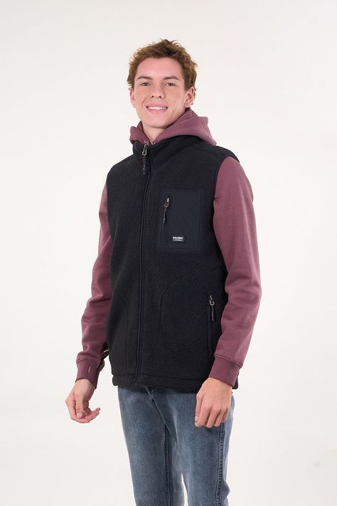 Poleron sin mangas Mini sherpa full cierre Negro wi8314 Polemic-0