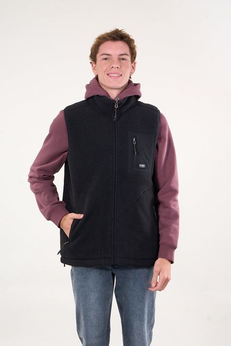 Poleron sin mangas Mini sherpa full cierre Negro wi8314 Polemic-1