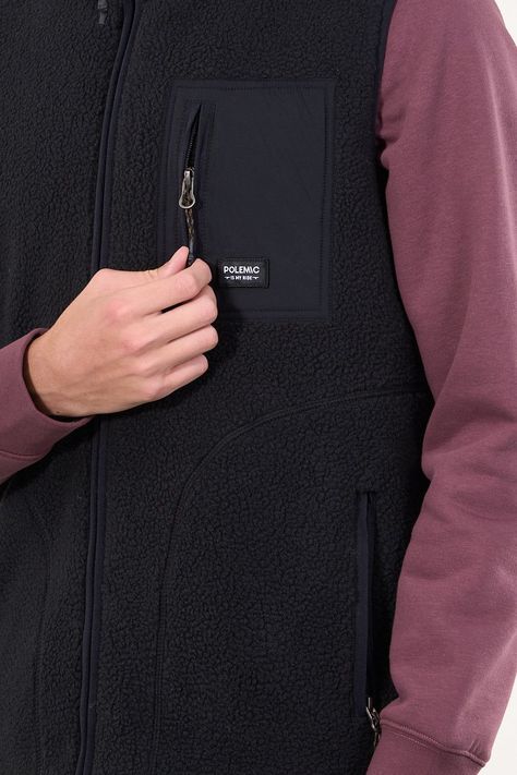 Poleron sin mangas Mini sherpa full cierre Negro wi8314 Polemic-2