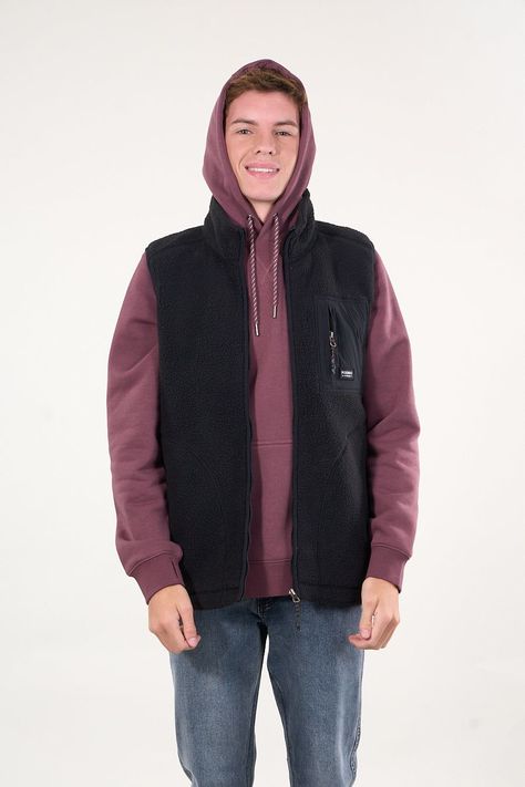 Poleron sin mangas Mini sherpa full cierre Negro wi8314 Polemic-3