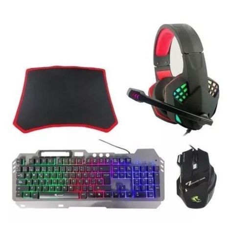 Kit Gamer Pc Teclado Metal Mouse Audifono Mousepad Yelandar-0